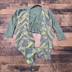Perika Plaid Asymmetrical Cardigan Draped Knit Sweater Sage Green‎ Bohemian